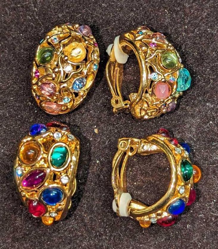 2 Pairs Of Joan Rivers Colorful Cabochon Clip-Earrings (1 of 5)