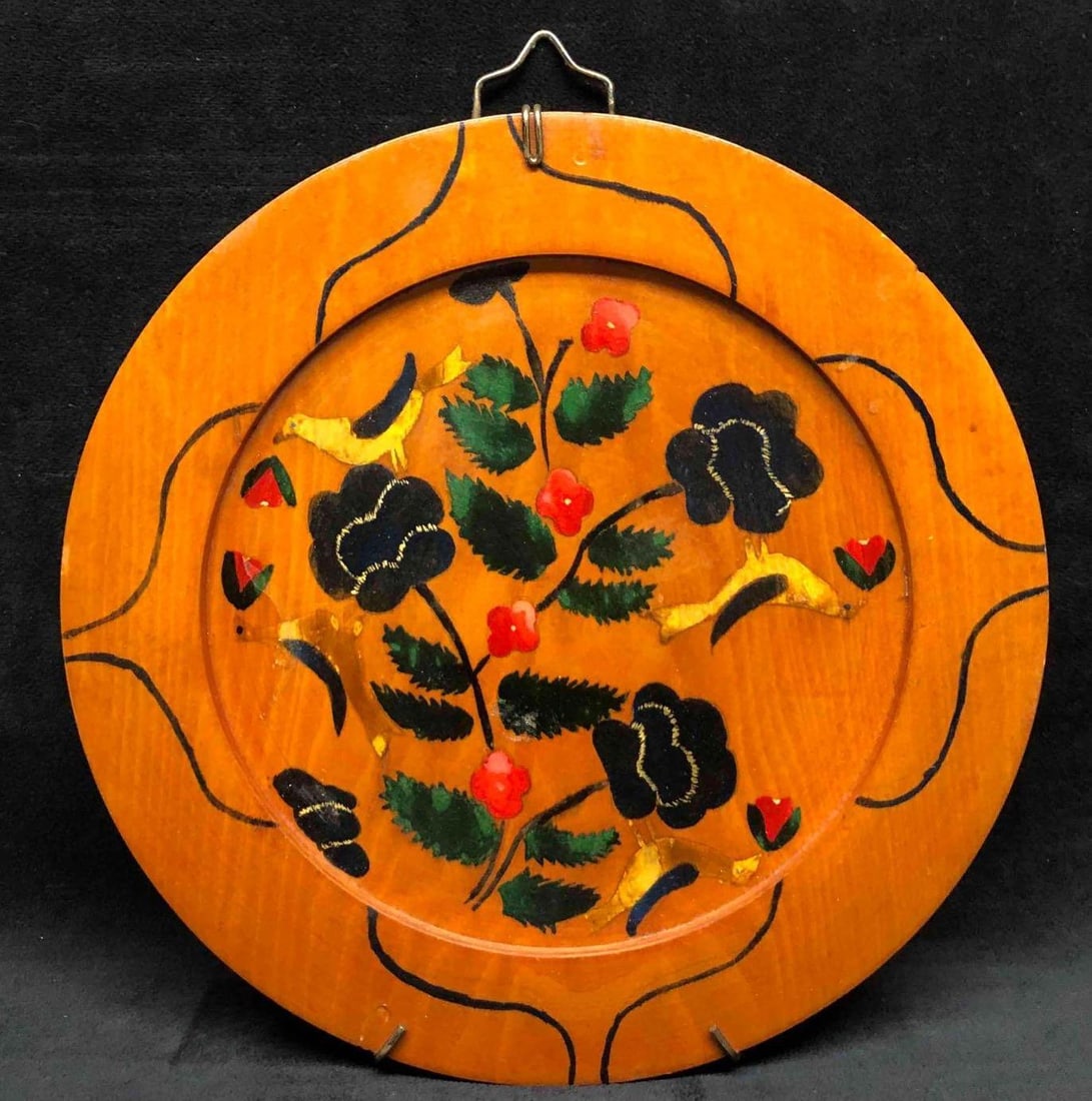Hand Painted Wood Wall Hanging Plate By Sally Anne 1949 (1 of 8)