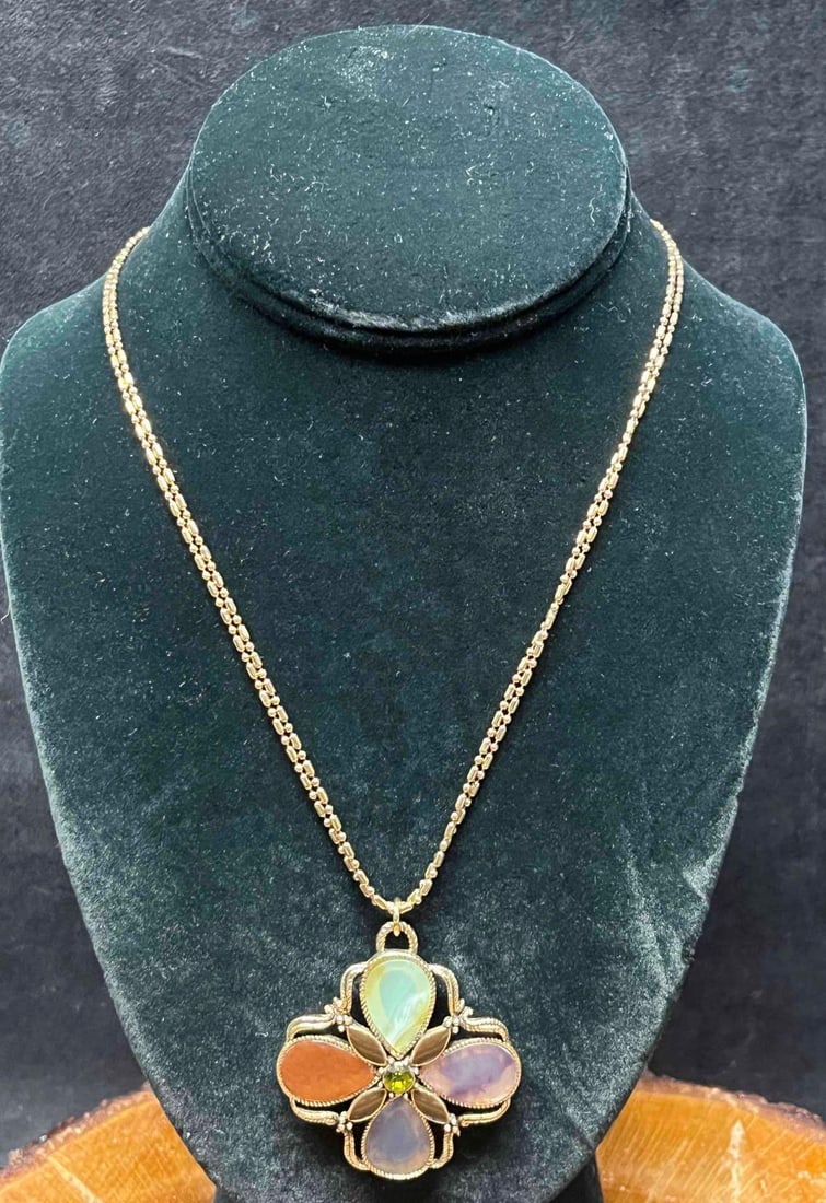 Vintage Monet Maltese Cross Pendant Stained Glass Lucite Black Enamel Necklace: This lot contains a Vintage Monet Maltese Cross Pendant Stained Glass Lucite Black Enamel Necklace. Fits in a small 2 1/2" x 2 1/4" plastic bag. Total weight is 0.7oz. Overall the necklace is