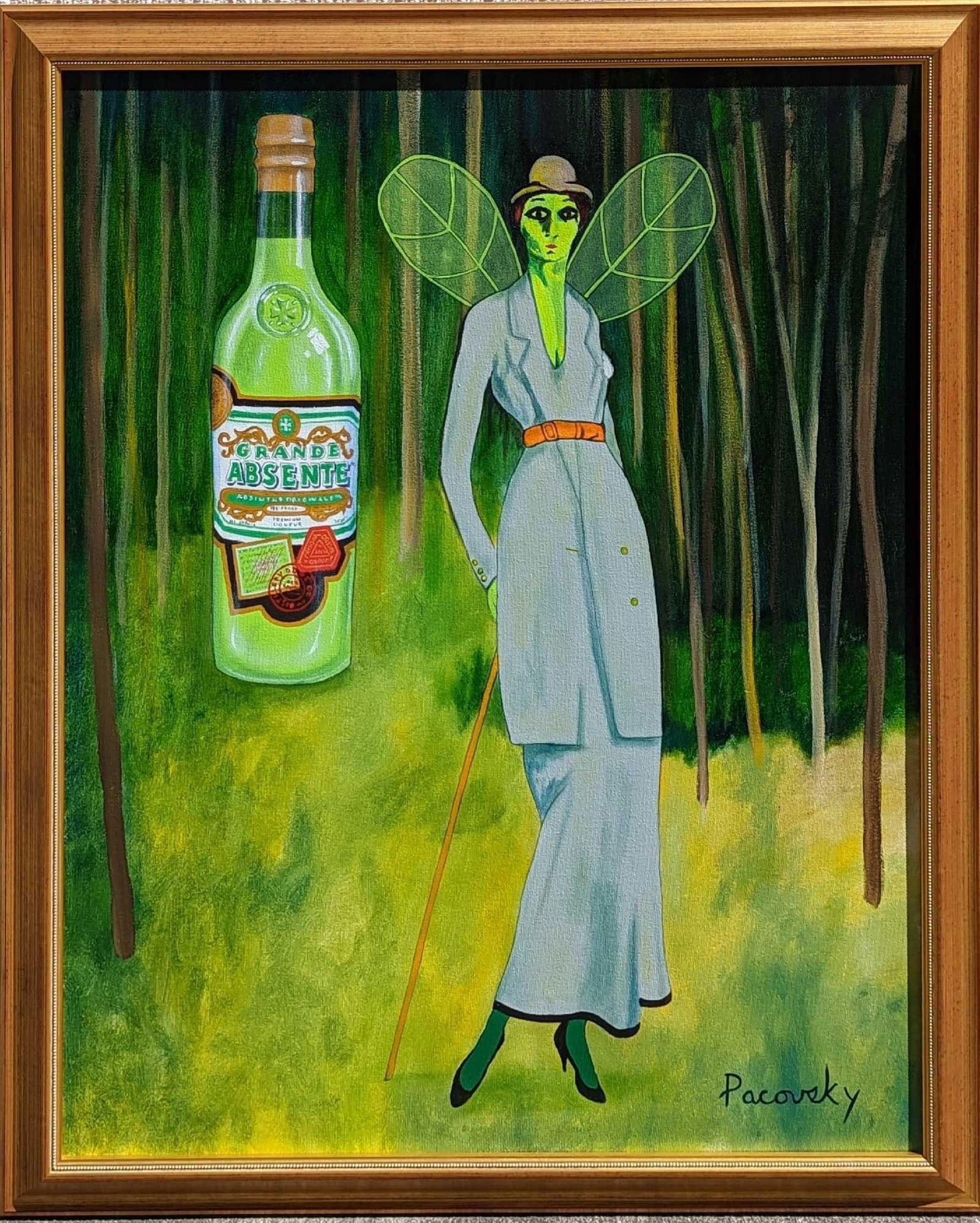 John Pacovsky Acrylic On Canvas Absente Absinthe: John Pacovsky Acrylic On Canvas Absente Absinthe. This was inspired by Kees Van Dongen's "The Amazon". The framed original that was Commissioned by Absente brand absinthe, is approx 31 1/