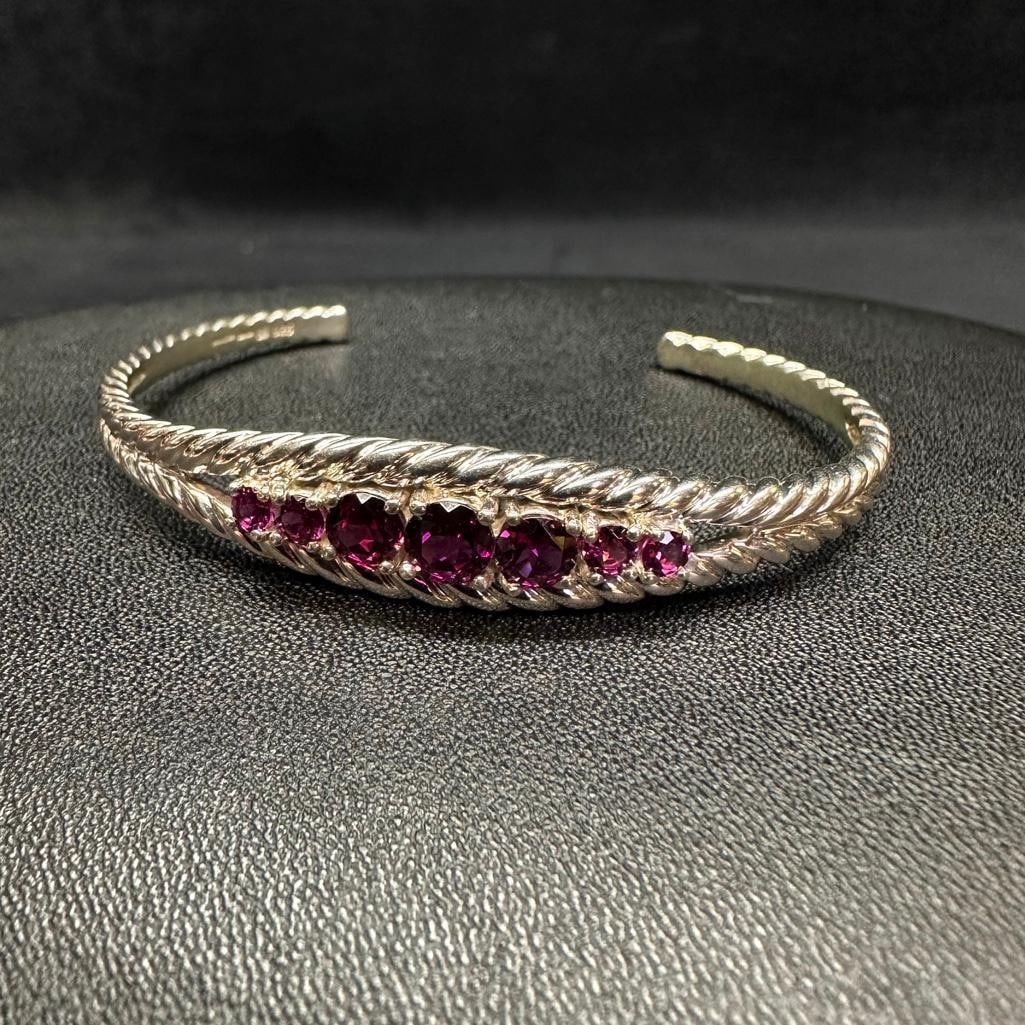 Sterling Silver Purple Stone Cuff Bracelet (1 of 2)