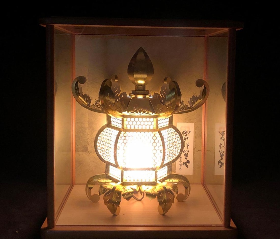 Electrified Japanese Yamaga Toro Lantern - Wood and Glass Display Case - Light Box (1 of 11)