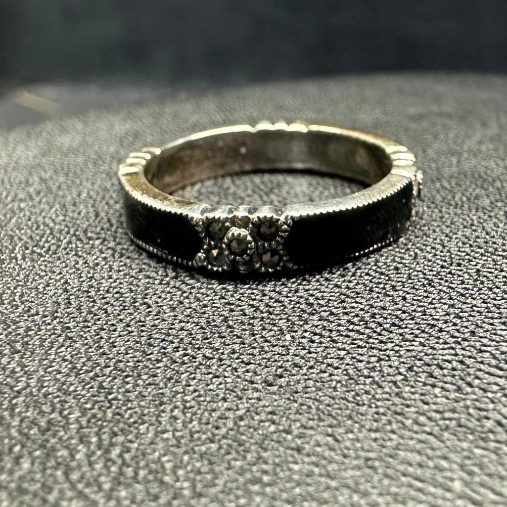 Sterling Marcasite Black Enamel Ring (1 of 2)