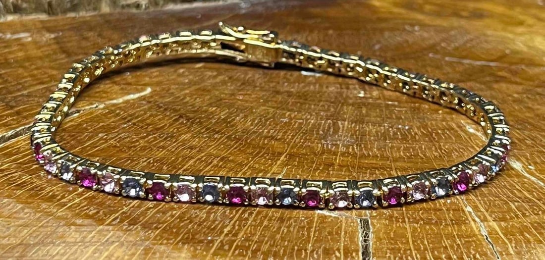 Joan Rivers Gold Tone Pink & Purple Gemstone Tennis Bracelet (1 of 9)