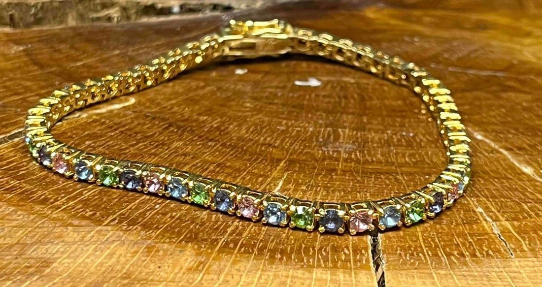 Joan Rivers Gold Tone Multi-Color Gemstone Tennis Bracelet (1 of 10)