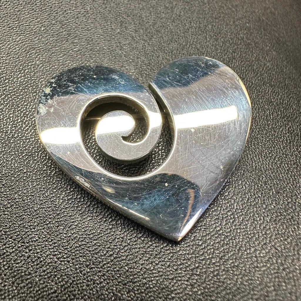 Sterling Silver Heart Swirl Brooch Pin (1 of 2)