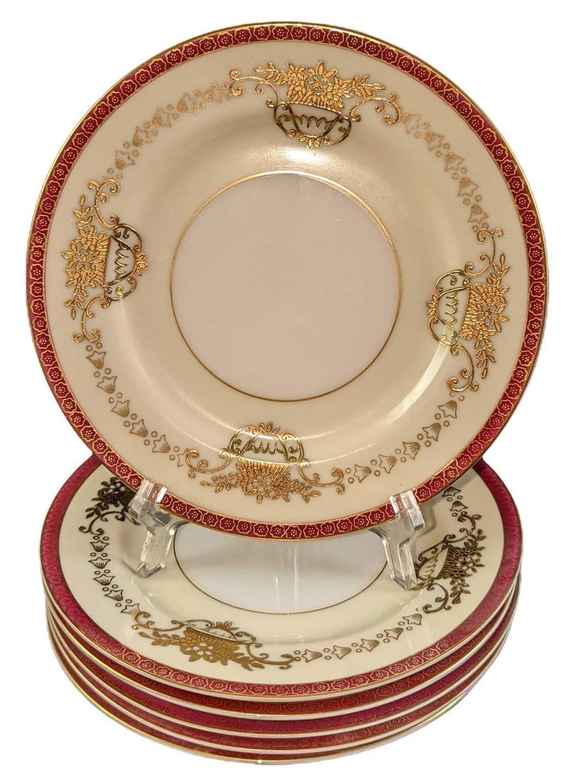 6 China Maroon Trim With Gold Inlay Salad Plates (1 of 4)
