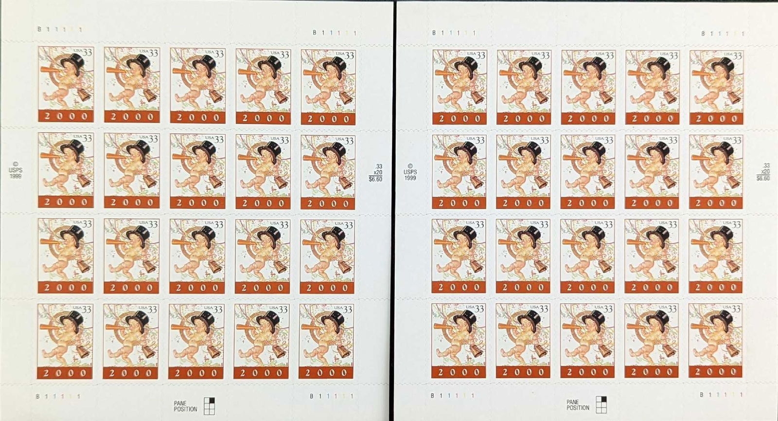 2 Sheet Of Baby New Year 33 Cent Stamps 2000 (1 of 4)