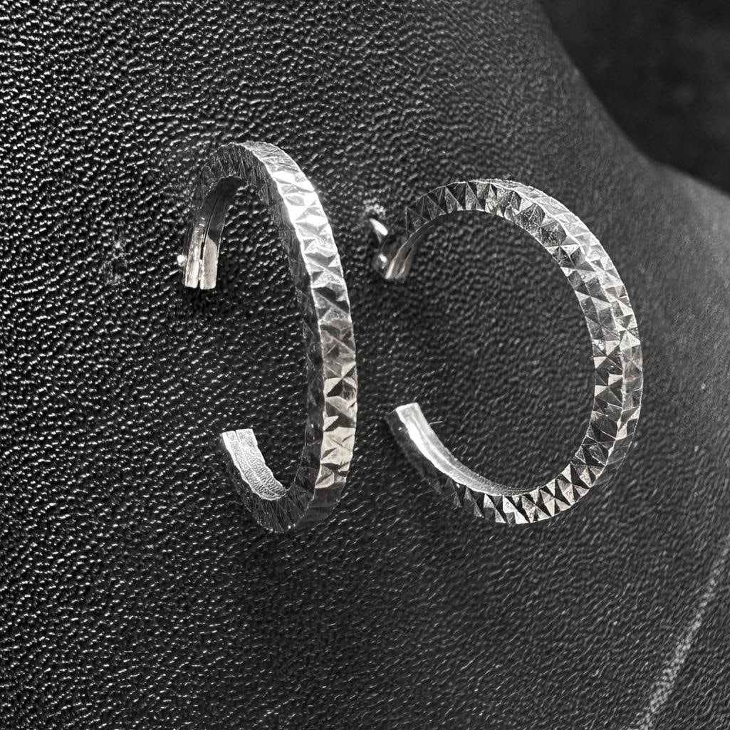 Sterling Silver Geometric Pattern Hoop Earrings (1 of 2)