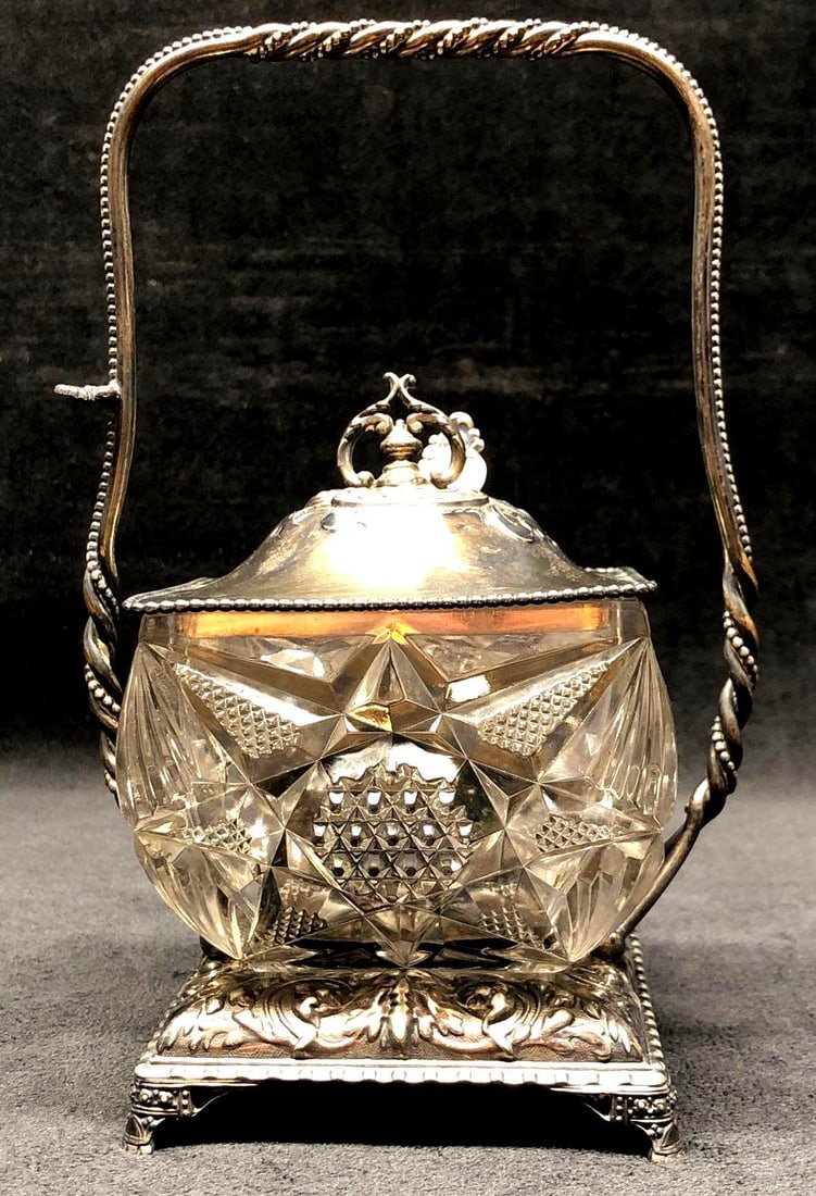 Antique Meridan Silverplate & Cut Glass Lidded Condiment Castor  #302 with 1847 Rogers Bros Spoon (1 of 8)