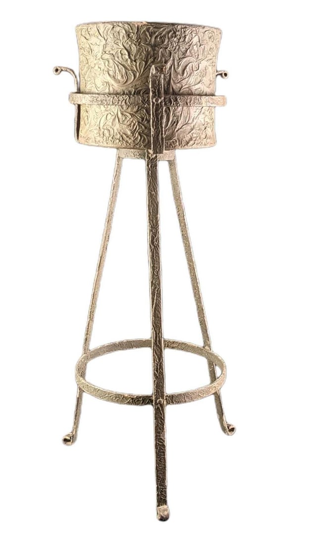 Vintage Metal Planter With Wrought Iron Stand (1 of 7)