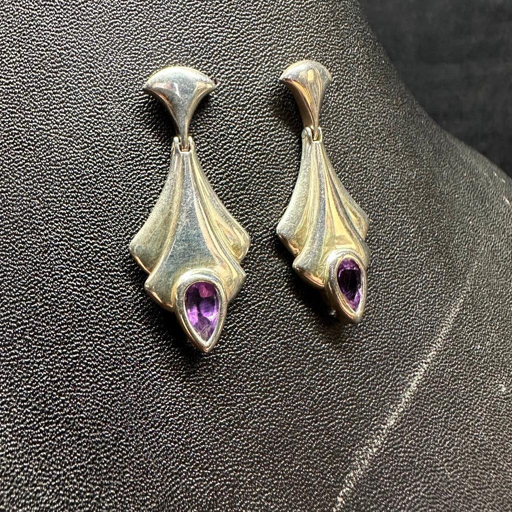 Sterling Amethyst Deco-Style Drop Earrings (1 of 3)