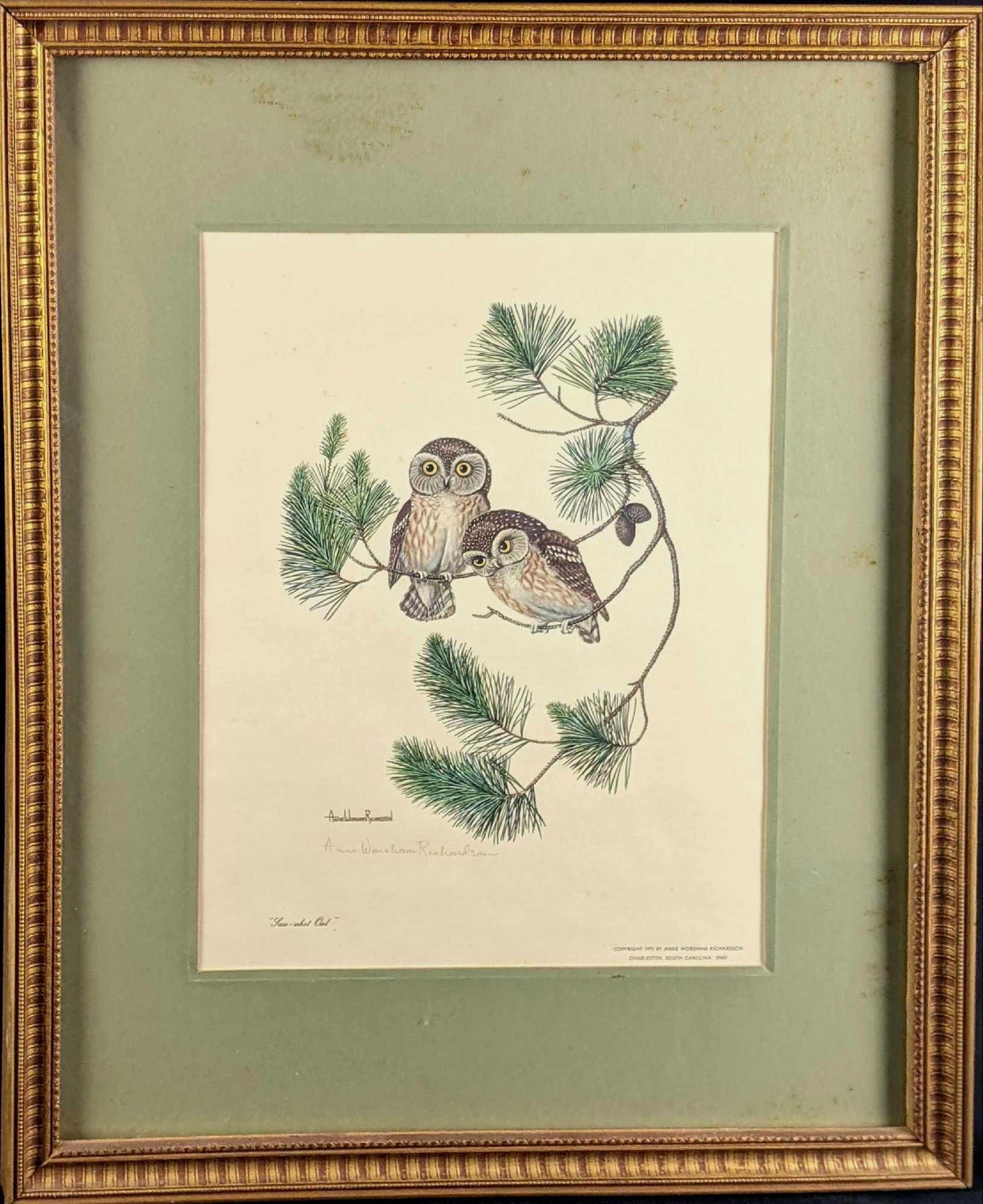 Vintage Anne Worsham Richardson Signed Owl Print (1 of 4)