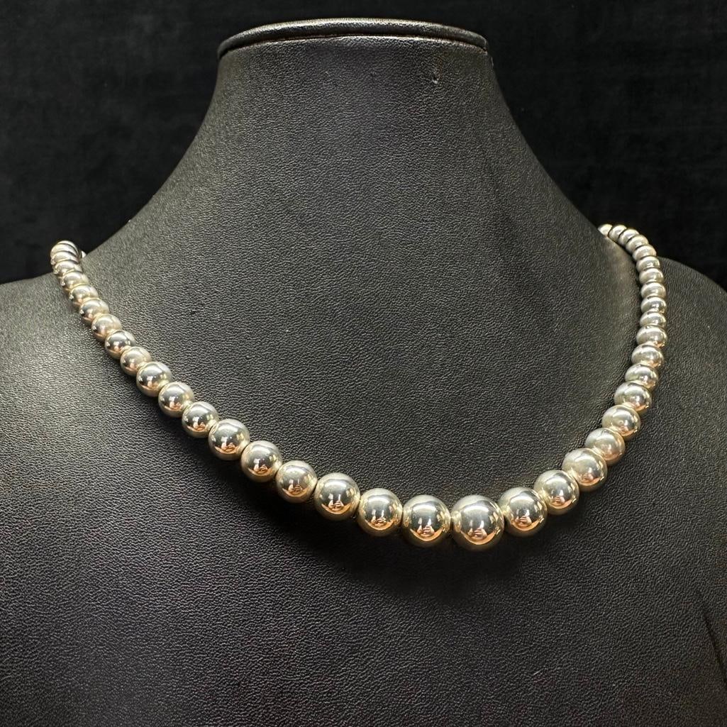 Sterling Silver Graduated Round Bead Necklace (1 of 3)