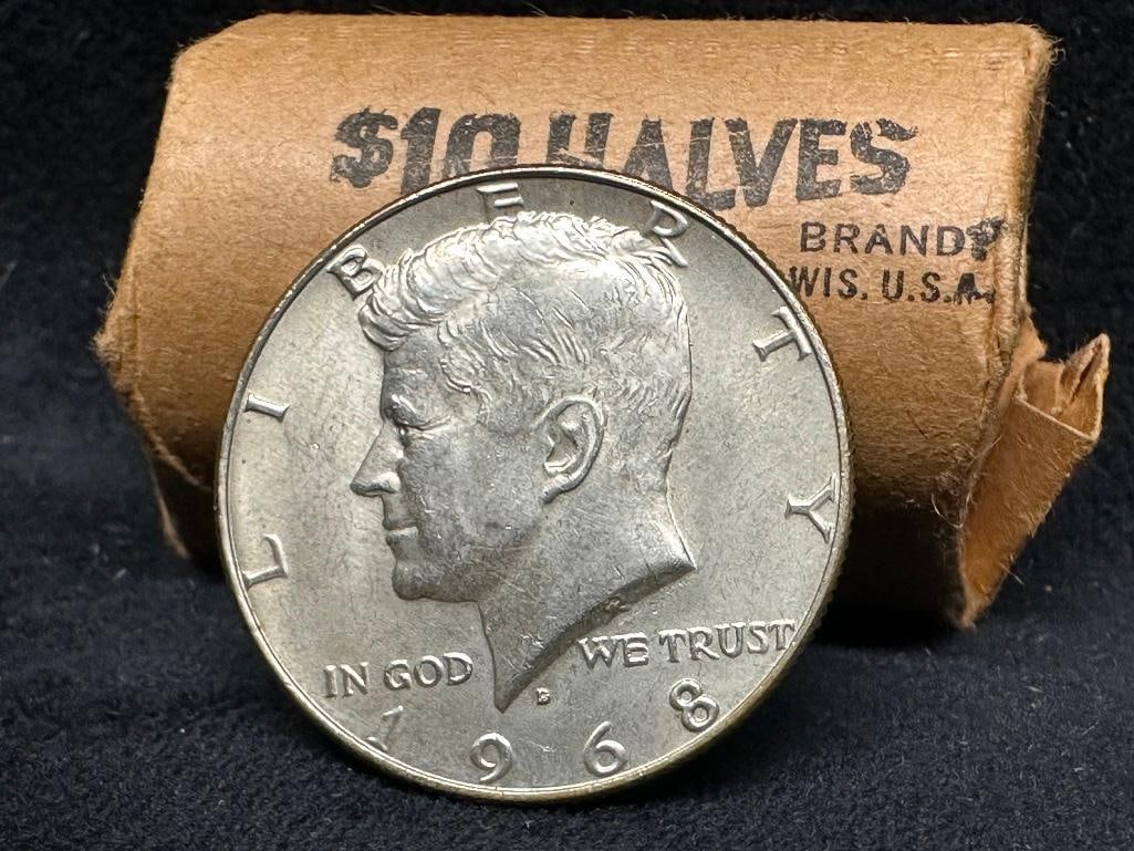 Original Roll of 1968 D Kennedy Half-Dollars (1 of 3)