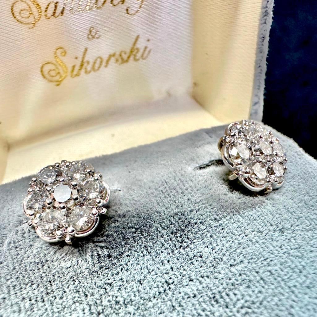 Pair of 14k, 7 Round Diamond Earrings 1.54 TCW (1 of 7)