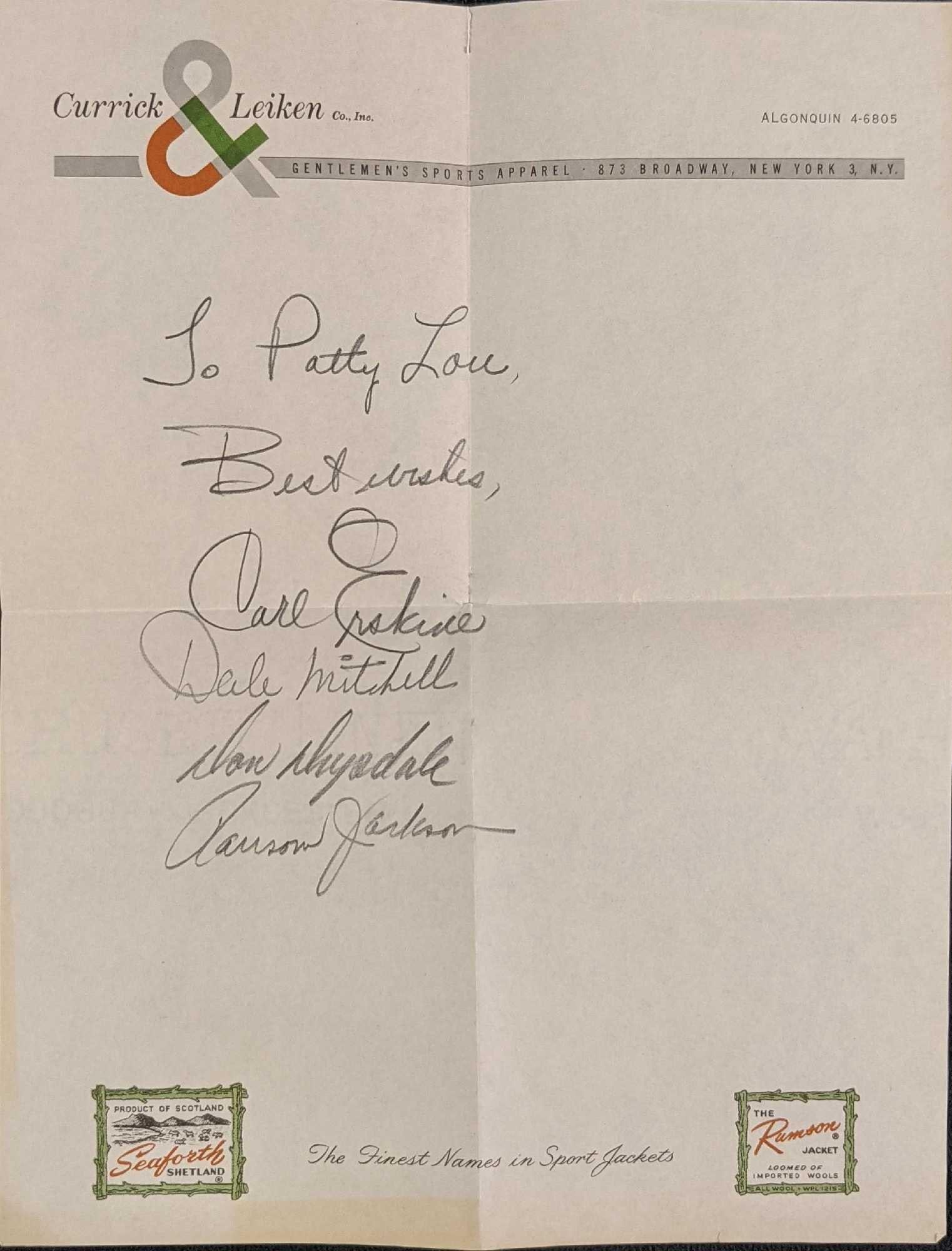Brooklyn Dodgers Signed Don Drysdale & Others Letter (1 of 3)
