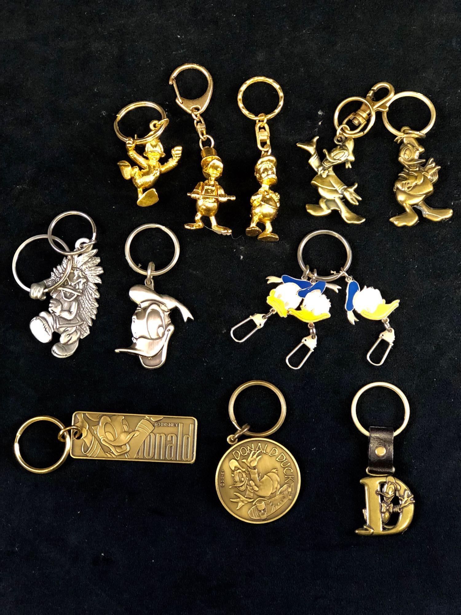 Lot of 11 Vintage Donald Duck Disney Park Metal Brass Pendant Charm Key Chain Rings (1 of 11)
