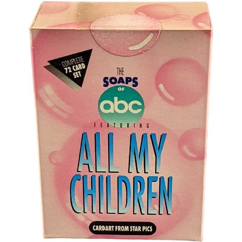 All My Children Complete Card Factory Sealed Set: All My Children - Complete 72 Card Factory Sealed Boxed Set. These were released in 1991 by Star Pics Inc. As noted in the box, "May Contain At Least One Original Authenticated Autographed Card