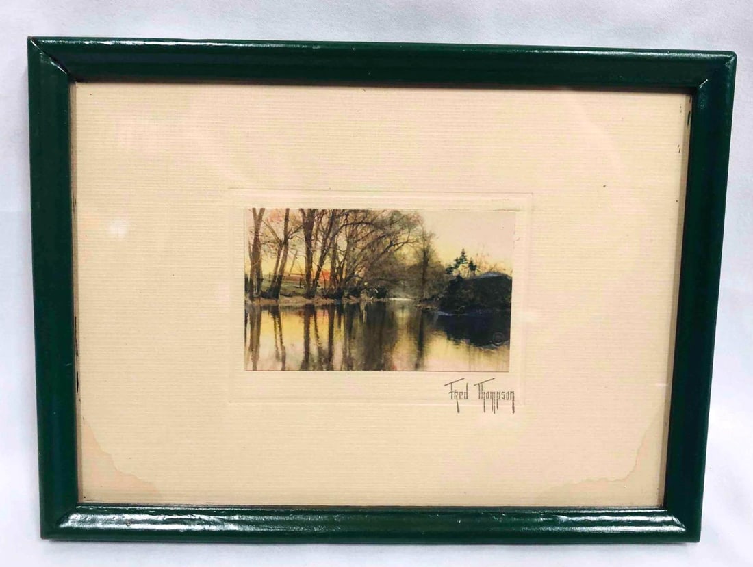 Small Signed Hand Tinted Photograph By Fred Thompson Sunset Over Lake (1 of 5)