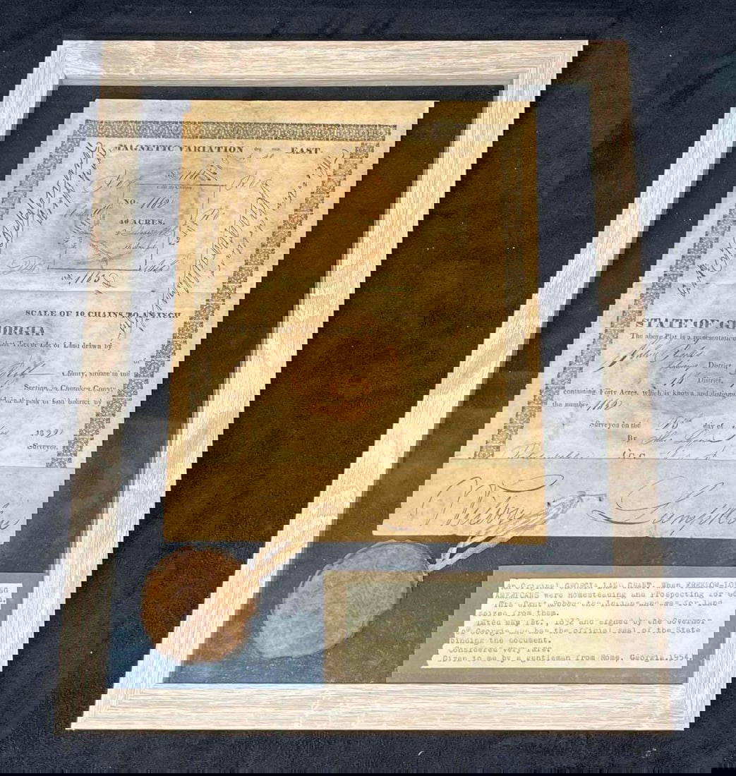 Land Grant 1832 8th & Final Lottery Signed By The Governor Of