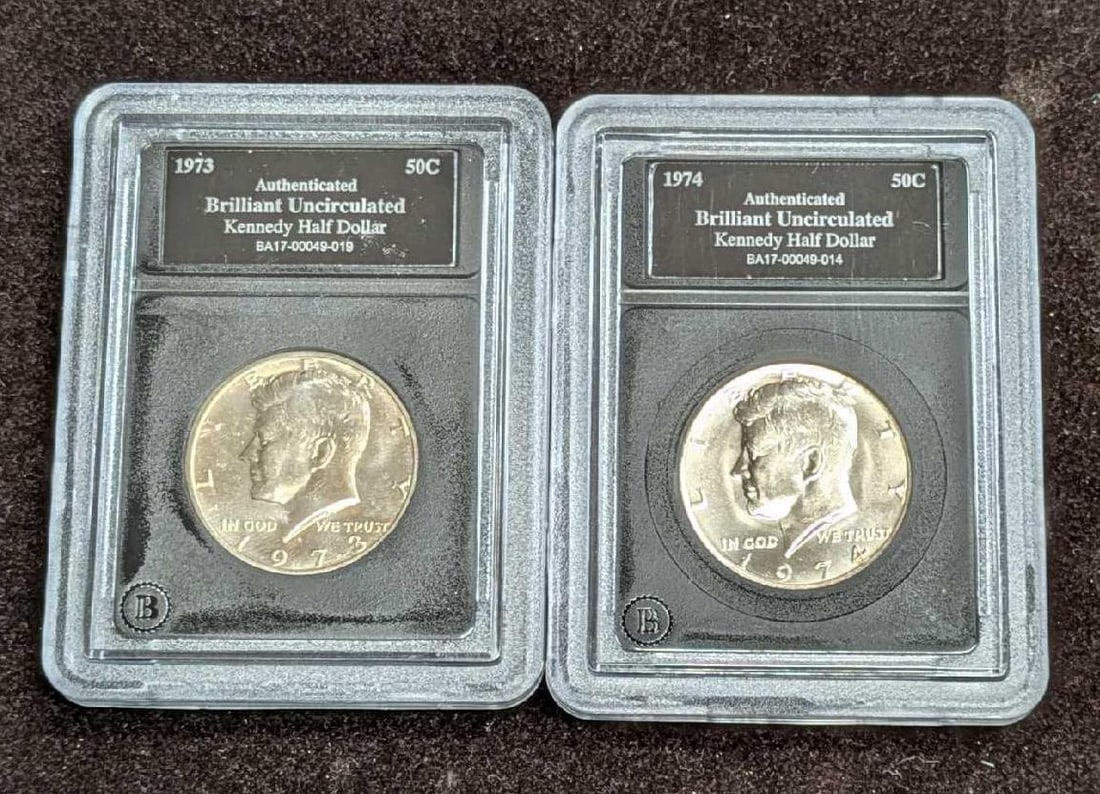 2 Uncirculated Kennedy Half Dollars 1973 1974 (1 of 6)