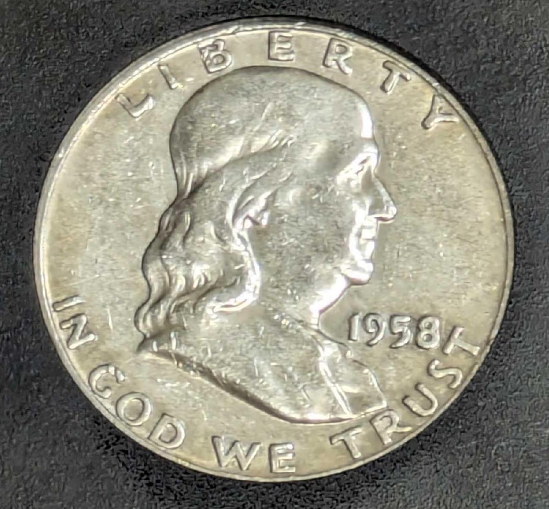 Authenticated VG Franklin Silver Half Dollar 1958 D (1 of 4)