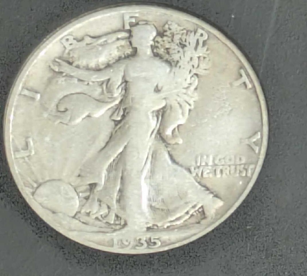 Authenticated VG Walking Liberty Silver Half-Dollar 1935 (1 of 4)