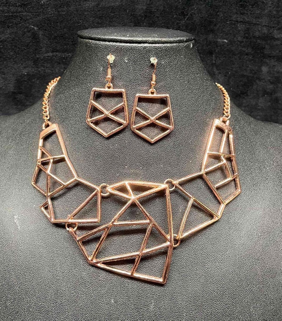 Two Rose Gold Tone Costume Jewelry Sets Matching Necklace & Earrings (1 of 7)