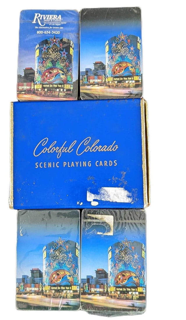 Vintage Colorful Colorado & Riviera Casino Sealed Playing Cards: This lot consists of: (1) Set Of Two Decks of "Colorful Colorado" scenic playing cards. Comes in its original package which is approx 5" x 4" x 3/4" and it weighs 0.49. The cards a