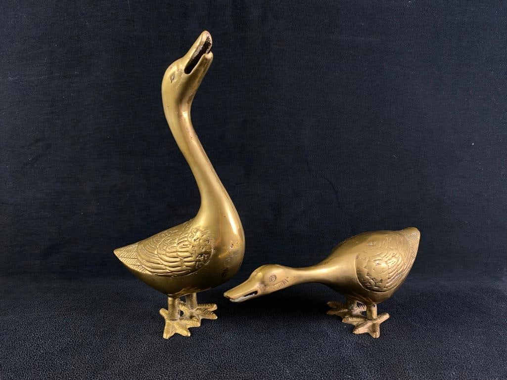 Pair of Mid-Century Brass Geese Statues (1 of 9)