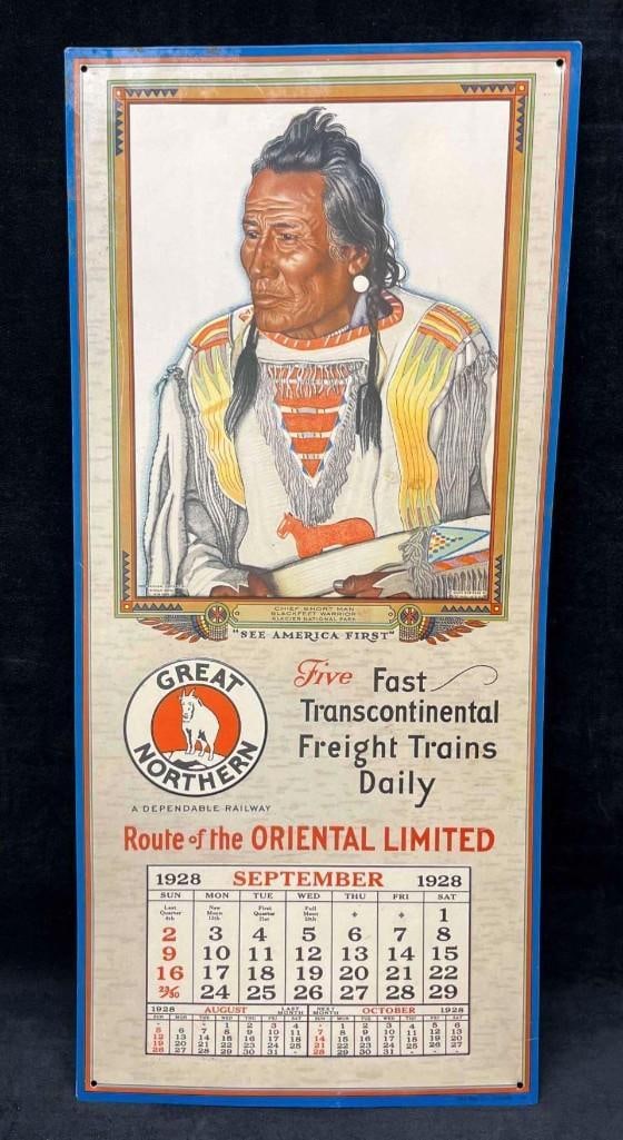 Great Northern Railway Native American Metal Wall Calendar For September 1928 Oriental Limited (1 of 9)