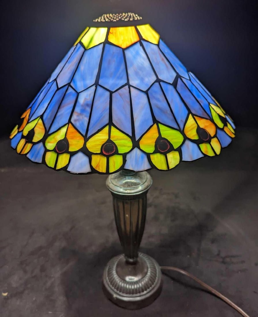 Jeweled Peacock Tiffany Style 24" Table Lamp A (1 of 11)