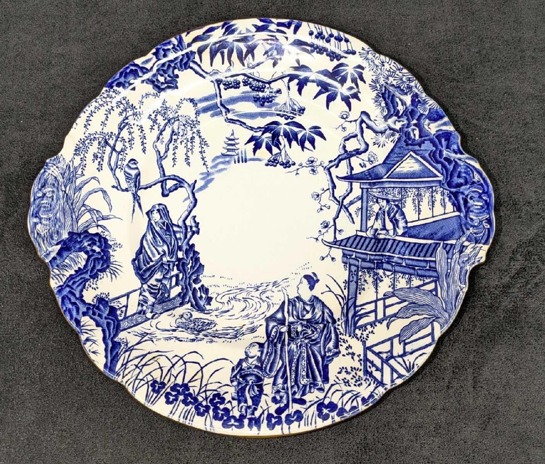 Vintage Mikado Royal Crown Derby Handled Cake Plate: Vintage Mikado Royal Crown Derby Handled Cake Plate. This retired series of china was released from the year 1925 -to the year 2019. The plate is approx 9 5/8" x 9 1/8" x 1" and it weighs 
