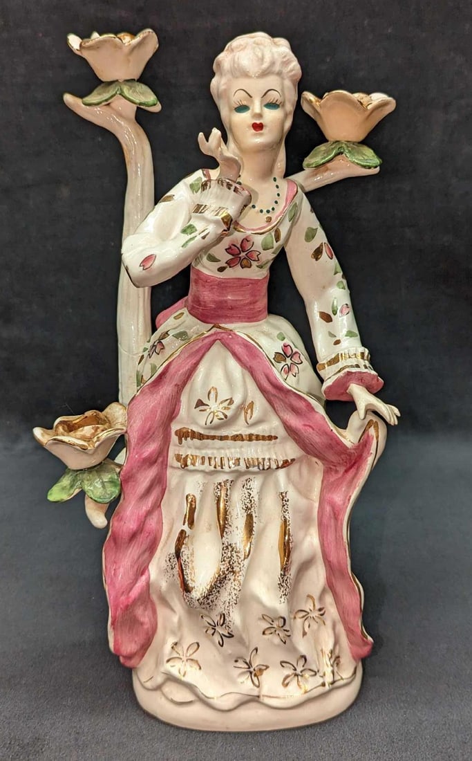 Vintage Wales Ceramic Lady Candlestick Holder (1 of 6)
