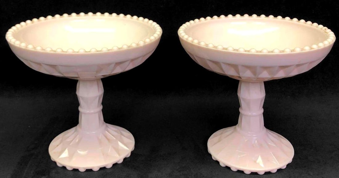 Vintage Jeannette Windsor Pink Milk Glass Pedestal Compote Bowl (1 of 6)