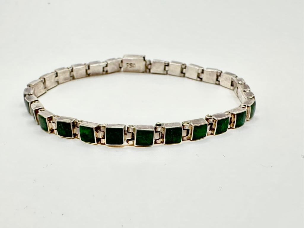 950 Silver Malachite Square Link Bracelet (1 of 2)
