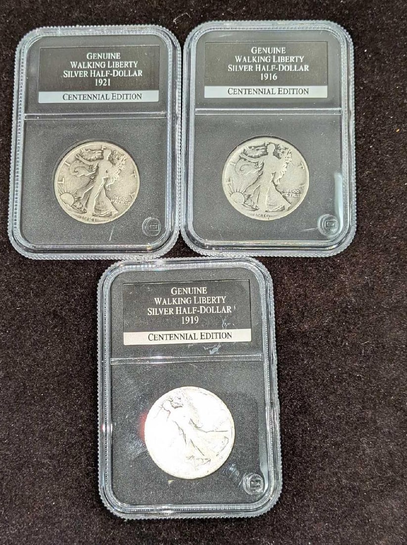 3 Walking Liberty Silver Half-Dollars In Cases (1 of 8)