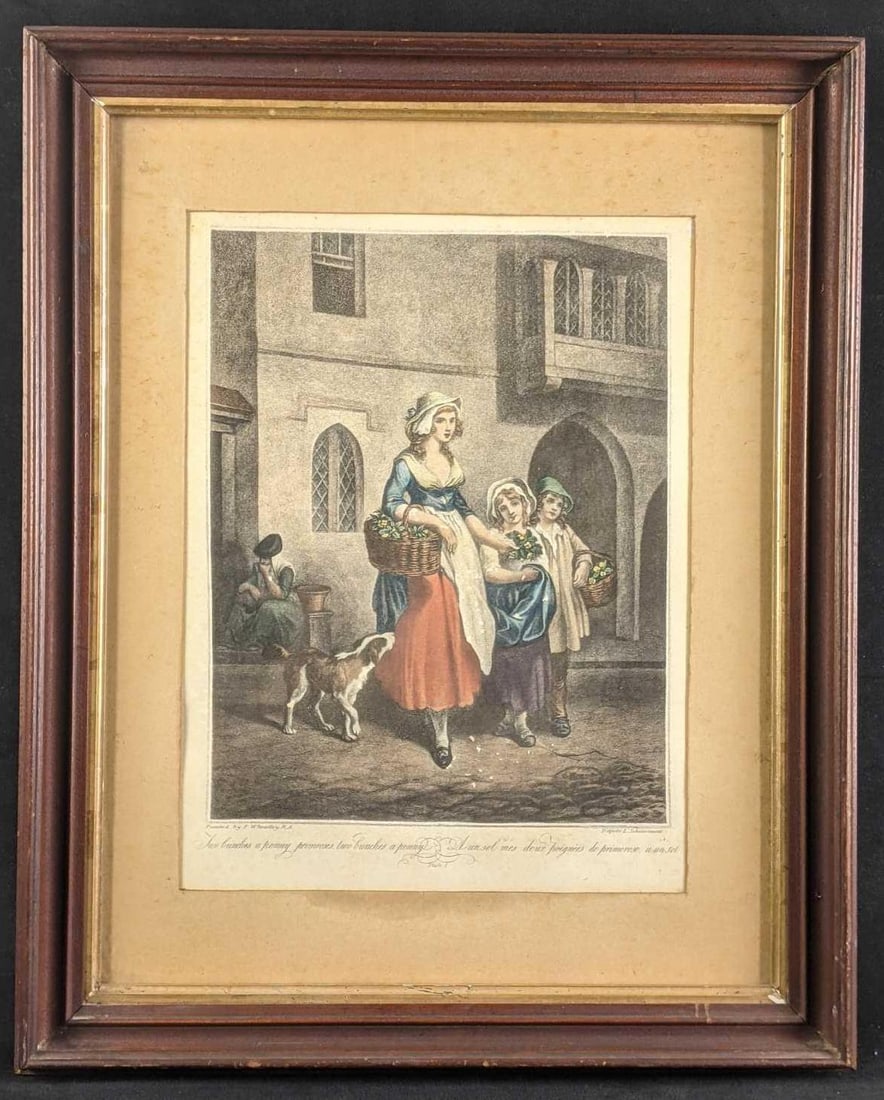 Vintage Francis Wheatley Color Lithograph Framed Art: Vintage Francis Wheatley Color Lithograph Framed Art This is a framed Lithograph by Francis Wheatly. This is part of his Cried of London Series. This specifically is ‘Two bunches a penny primroses,