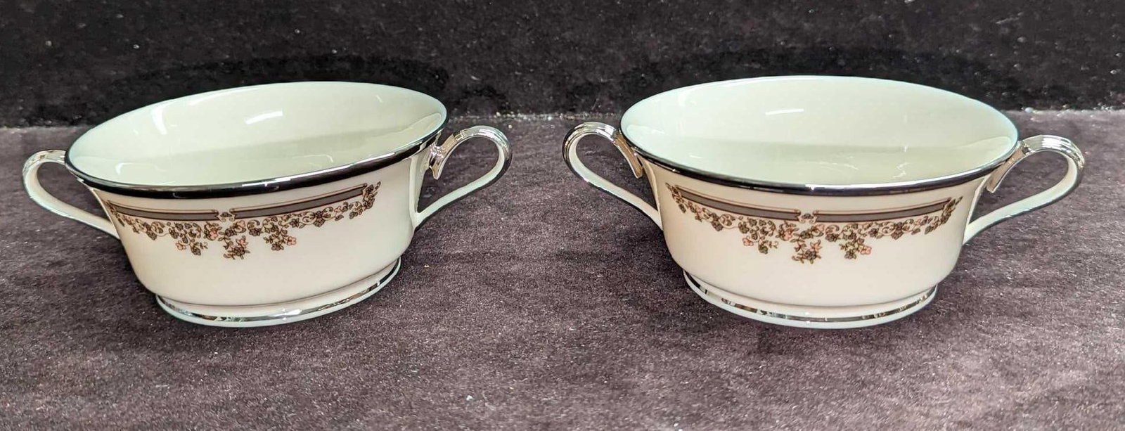 2 Retired Lenox Fine China Lace Point Cream Soup Bowls B: 2 Retired Lenox Fine China Lace Point Cream Soup Bowls B. This series was released from the year 1978 to the year 1992. Each bowl is approx 6 1/2" x 4 3/4" x 2 1/8" and the total weight is