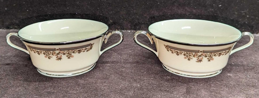 2 Retired Lenox Fine China Lace Point Cream Soup Bowls A: 2 Retired Lenox Fine China Lace Point Cream Soup Bowls A. This series was released from the year 1978 to the year 1992. Each bowl is approx 6 1/2" x 4 3/4" x 2 1/8" and the total weight is