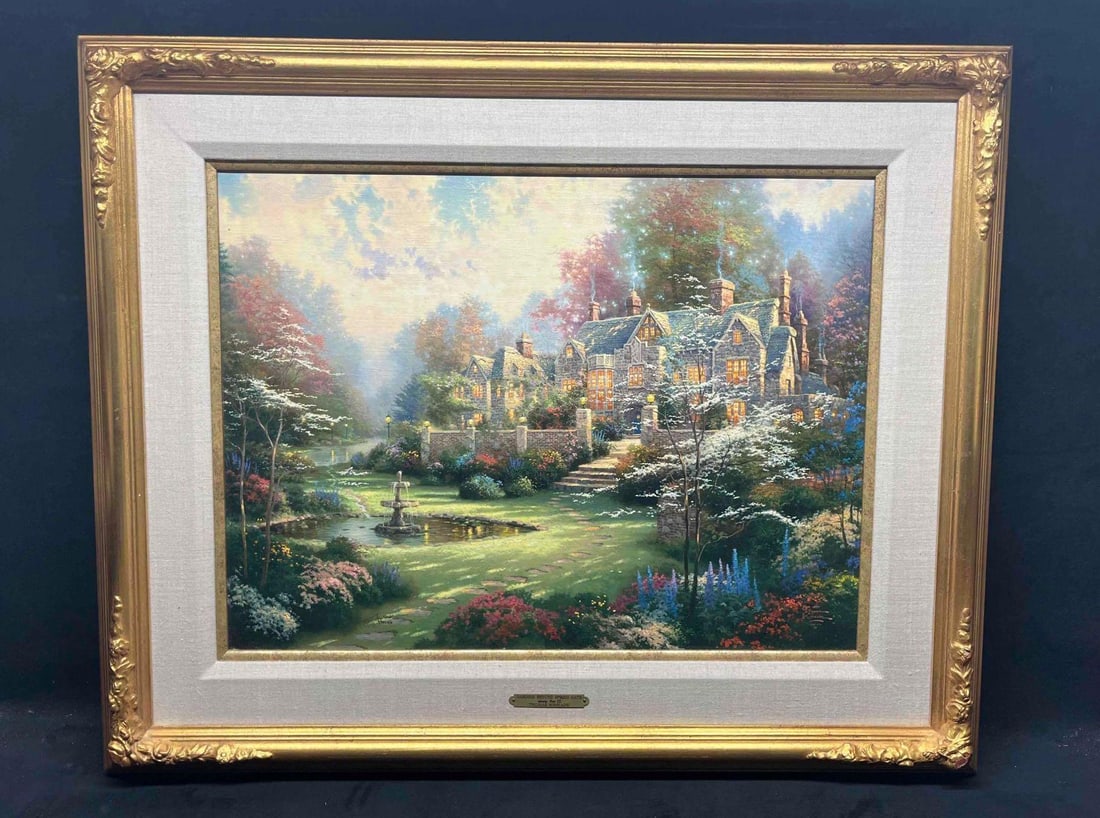 Thomas Kinkade Renaissance Edition "Spring Gate III" With COA & Marque On Verso: This lot contains a Thomas Kinkade Renaissance Edition "Spring Gate III" With COA. The Offset Lithograph is numbered, has the artists authorized signature and is designated R/E. There is a spe