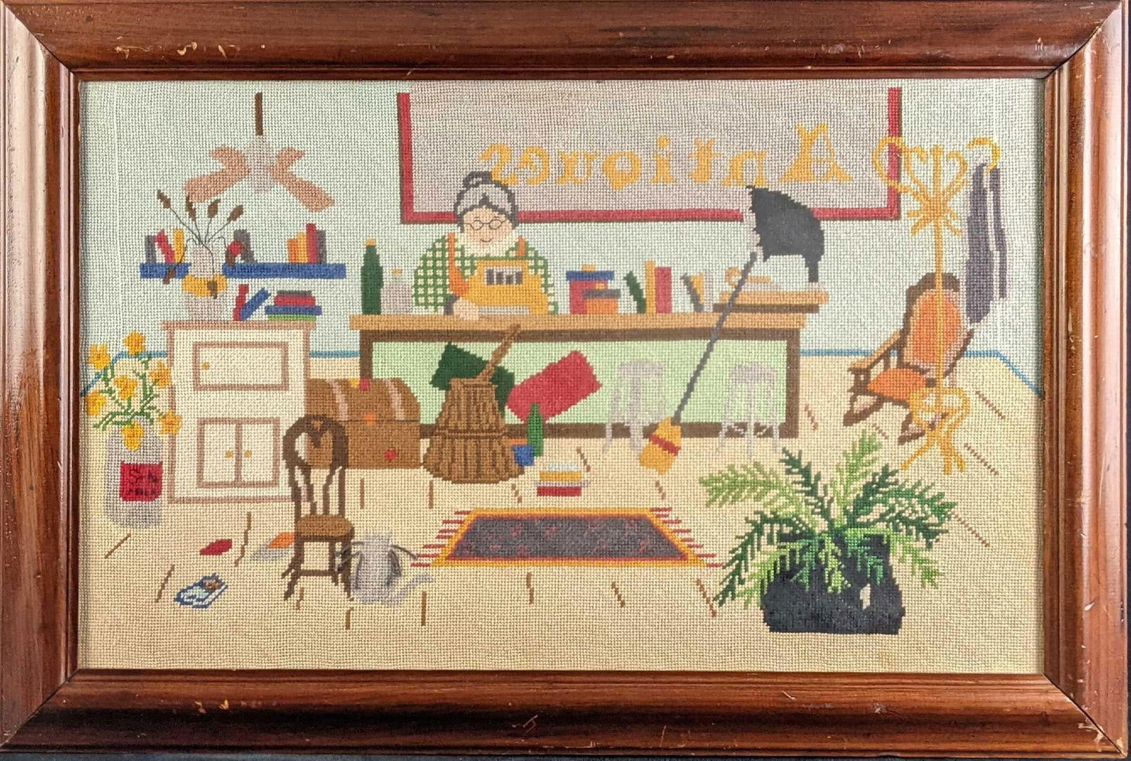 Vintage Framed Needlepoint Antique Store (1 of 6)