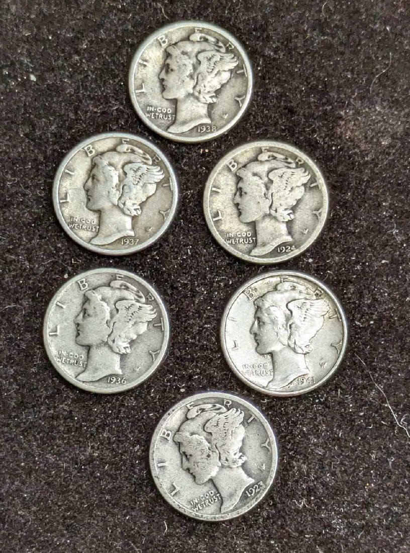 6 1920s 1930s 1940s Silver Mercury Dimes (1 of 2)
