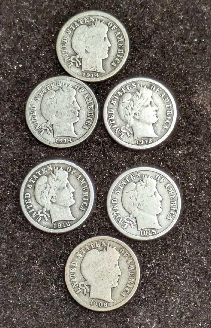 6 Antique Silver Barber Dimes S10 (1 of 2)