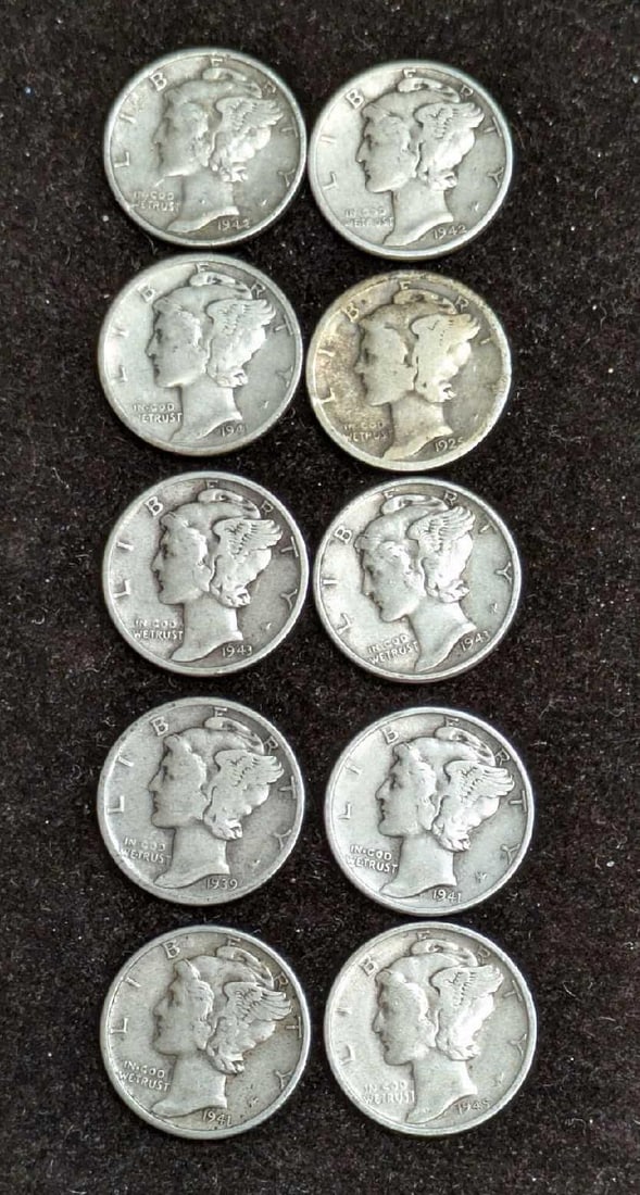 10 1920s 1930s 1940s Silver Mercury Dimes (1 of 2)