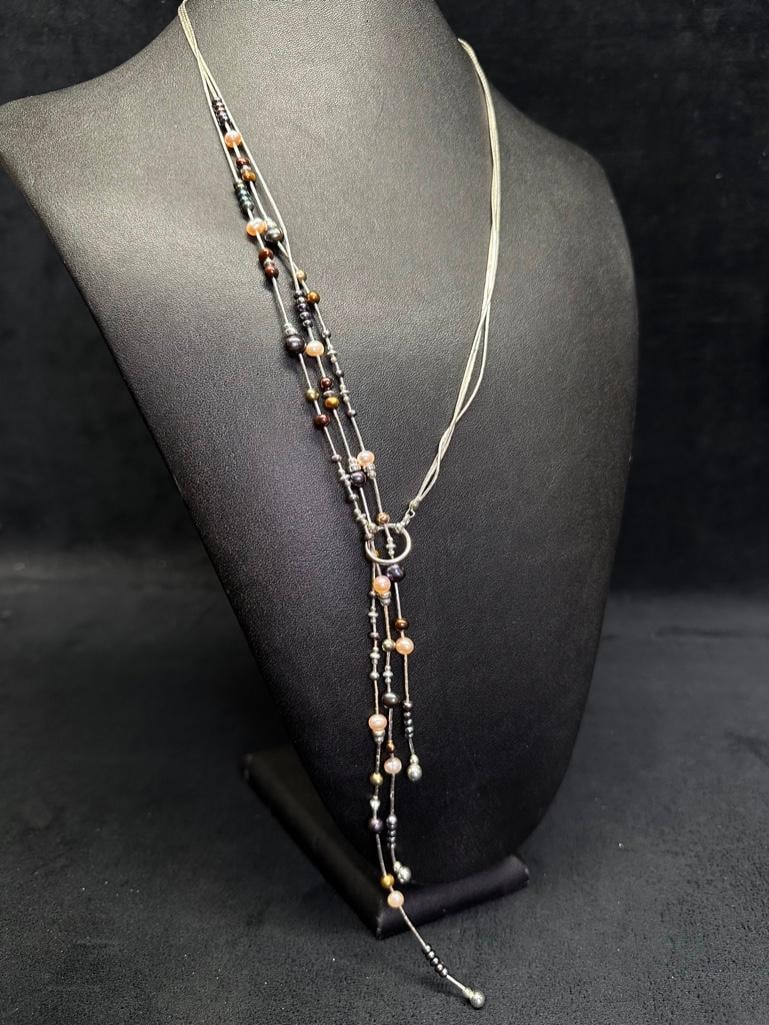 Adjustable Sterling & Pearl Loop Necklace (1 of 3)