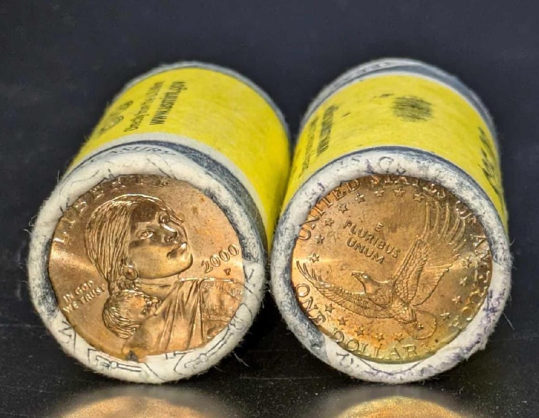 2000 Philadelphia 2 Rolls Of $25 Golden Sacagawea Dollar Coins A (1 of 4)