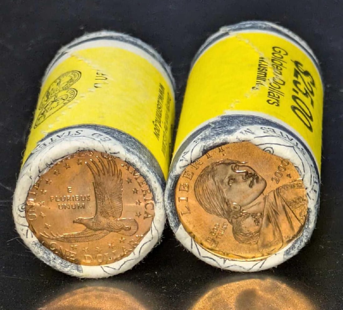 2000 Philadelphia 2 Rolls Of $25 Golden Sacagawea Dollar Coins B (1 of 4)