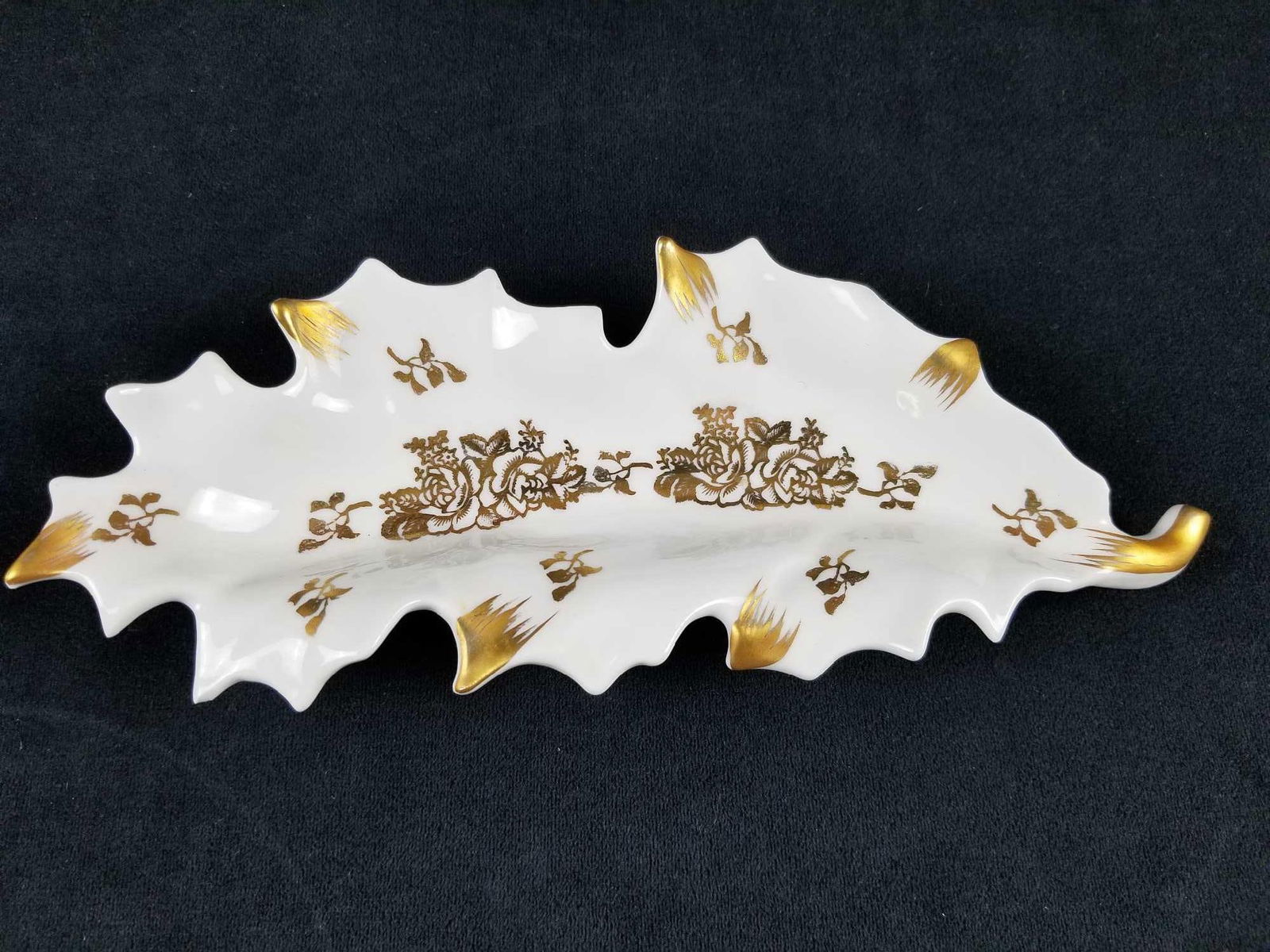 Vintage Gold and White Limoge Porcelain Leaf Shape Dish (1 of 5)